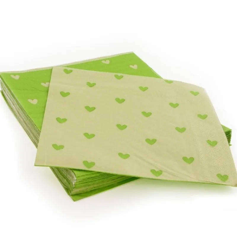 20 Serviettes En Papier Lin Coeurs Verts Patisdecor>Cerf Dellier Clearance