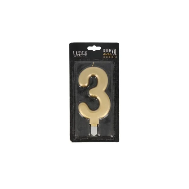Bougie Anniversaire Doree Xxl Chiffre 3 Patisdecor>Cerf Dellier