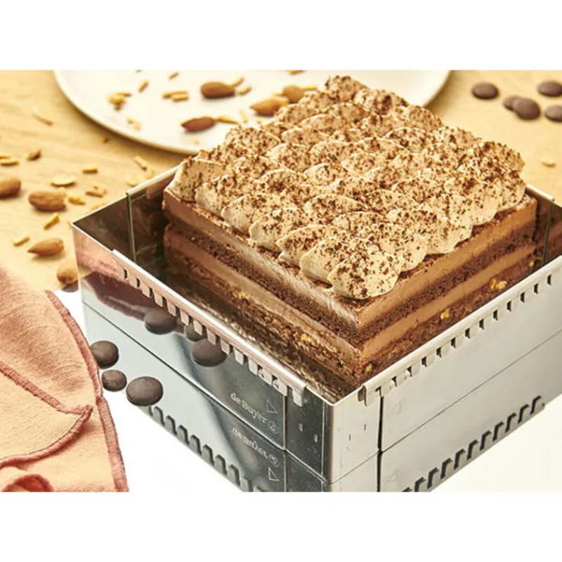 Cerf Dellier Caisses À Génoise*Cadre A Entremets Extensible Inox Carre 20 A 37 Cm De Buyer