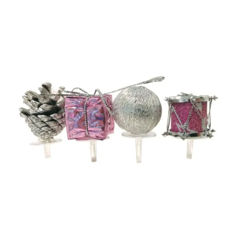 Décors Assortis Rose Argent A Piquer Sur Bûches (X24)>Cerf Dellier Outlet