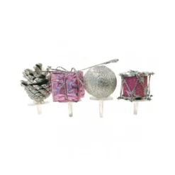 Décors De Noël Assortis Rose Argent Sur Pique (X4)>Cerf Dellier Discount
