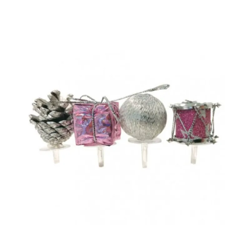 Décors De Noël Assortis Rose Argent Sur Pique (X4)>Cerf Dellier Discount