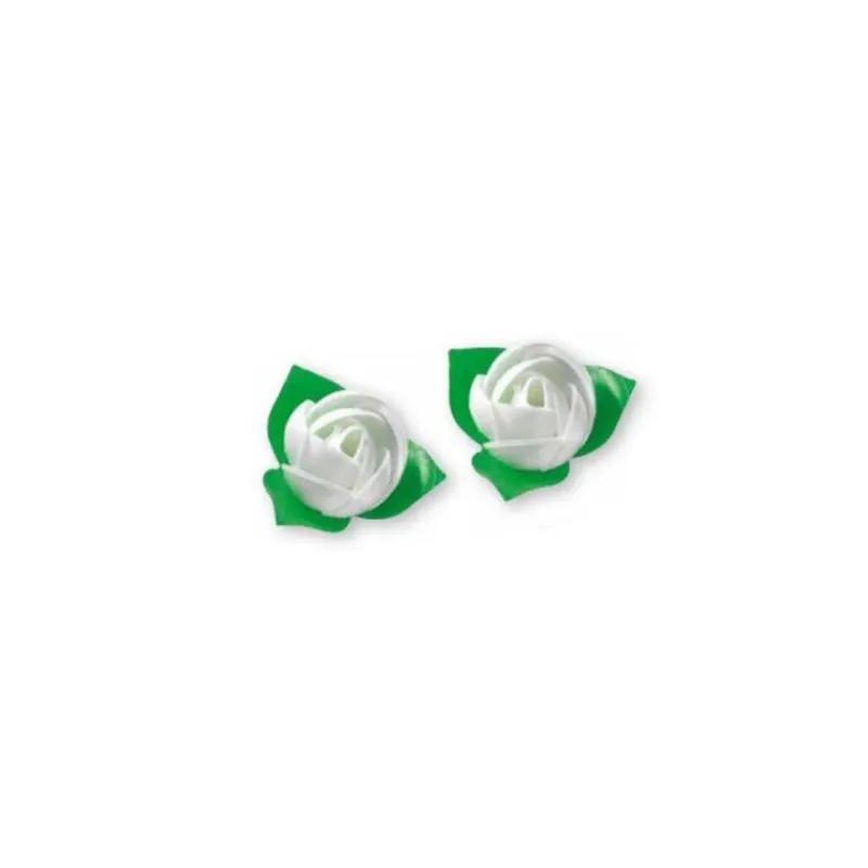 Roses Blanches Avec Feuilles Patisdecor X10>Cerf Dellier Clearance